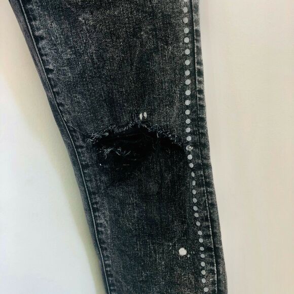 AEO American Eagle Washed Black Stencil Doodle Distressed Skinny Jeans Jegging 4 - Picture 4 of 11